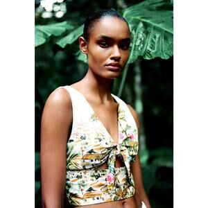 Zara knotted floral tropical v-neck cut out back crop top size small. NWT $49.90